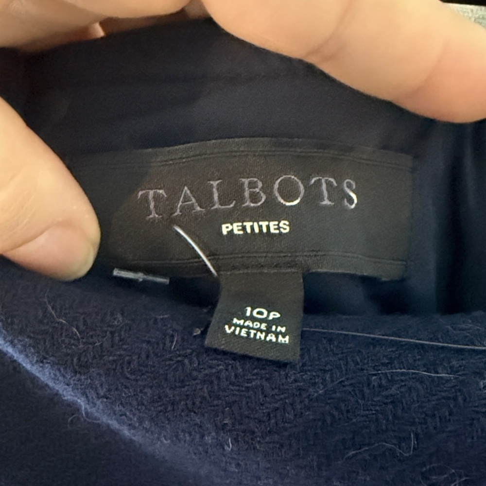 Talbots Skirt Womens 10 Petites Wool Blend Navy Blue Faux Pockets Career - Picture 3 of 5